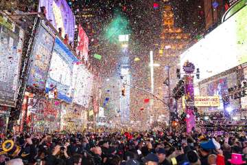 Confetti falls at midnight on the Times Square New Year's Eve celebration, Wednesday, Jan. 1, 2020, in New York. (Photo by Ben Hider/Invision/AP)