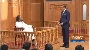 Spiritual guru Sri Sri Ravi Shankar in Aap Ki Adalat with Rajat Sharma.