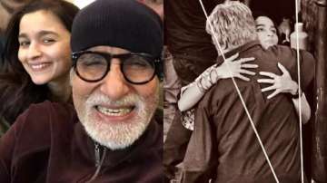 Amitabh Bachchan gives a warm hug to Alia Bhatt on Brahmastra sets