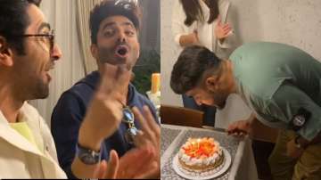 Varun Dhawan, Ayushmann, Janhvi Kapoor shout ‘Zor se bolo Happy Birthday’ as Shashank Khaitan cuts c