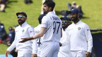 India's Ishant Sharma after dismissing New Zealand's Tim Southee for six during the first cricket test between India and New Zealand at the Basin Reserve in Wellington, New Zealand
