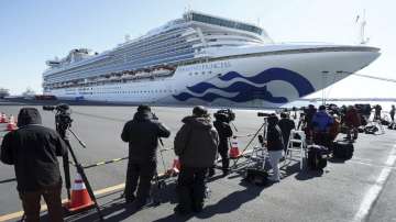 The cruise ship Diamond Princess is anchored off the Yokohama Port in Yokohama, near Tokyo.