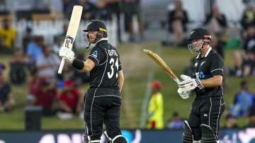 New Zealand's Martin Guptill celebrates his 50 runs during the One Day cricket international between India and New Zealand at Bay Oval, Tauranga, New Zealand