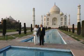 US President Donald Trump, and first lady Melania Trump visit the Taj Mahal,the 17th century monument to love in Agra