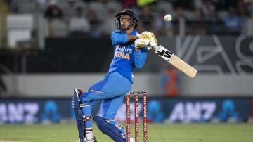 India's Navdeep Saini bats during a One Day International cricket between India and New Zealand at Eden Park in Auckland, New Zealand, Saturday
