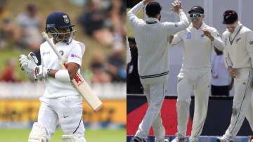 New Zealand's Tom Latham, centre, is congratulated by teammates after taking catch to dismiss India's Prithvi Shaw during play on day one of the second cricket test between New Zealand and India at Hagley Oval in Christchurch