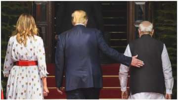 US President Donald Trump with his wife Melania and PM Narendra Modi prior to the meeting in Hyderab
