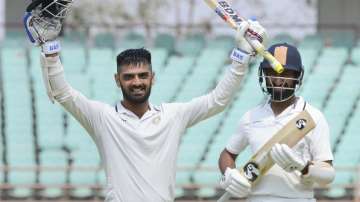  Saurashtra batsman Arpit Vasavada celebrates after scoring 100 runs during the Ranji final match against Bengal in Rajkot, Tuesday, March 10