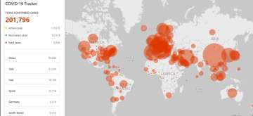 Coronavirus worldwide cases cross 2 lakh. Screenshots taken from Microsoft's coronavirus cases track