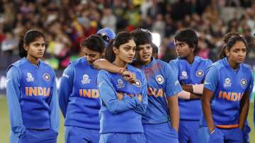 India look dejected after the ICC Women's T20 Cricket World Cup Final match between India and Australia at the Melbourne Cricket Ground on March 08, 2020 in Melbourne, Australia.