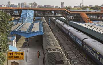 Trains parked at New Delhi Railway Station following lockdown
