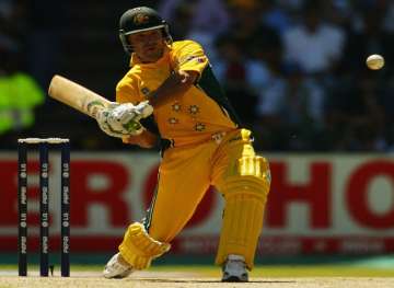 Ricky Ponting of Australia smashes a six off the bowling of Savagal Srinath of India during the ICC Cricket World Cup Final between India and Australia at the Wanderers in Johannesburg, South Africa on March 23, 2003