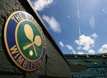 'The Championships' logo is seen at Centre Court during previews for the Wimbledon Lawn Tennis Championships at the All England Lawn Tennis and Croquet Club on June 21, 2007 in London, England.