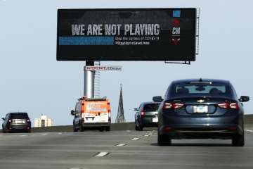 A billboard on I-55 Dan Ryan highway delivers a message from the Chicago Bulls basketball team durin