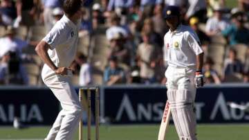 Glenn McGrath of Australia celebrates after trapping Sachin Tendulkar of India LBW after Tendulkar ducked into a bouncer, on day four of the first test between Australia and India, at the Adelaide Oval, Adelaide, in December 13, 1999