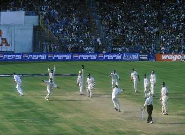 Harbhajan Singh traps Glenn McGrath of Australia for an lbw decision to win the Second Test match for India played at the Eden Gardens in Calcutta, India. India won the game by 171 runs to level the three test series at 1-1.