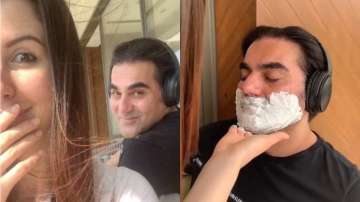 Arbaaz Khan's girlfriend Giorgia Andriani shaves off his beard while he was sleeping