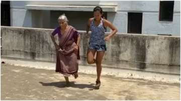 Milind Soman's 81-year old mother does one-legged box jumps with Ankita Konwar, watch video