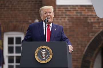 President Donald Trump speaks during a Memorial Day ceremony at Fort McHenry National Monument and H