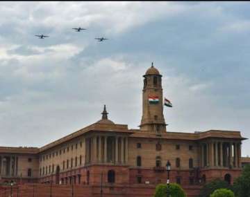 Armed forces fly over Rajpath during Sunday's flypast parade to honour corona warriors. 