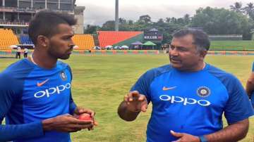 Indian bowling coach Bharat Arun with Hardik Pandya