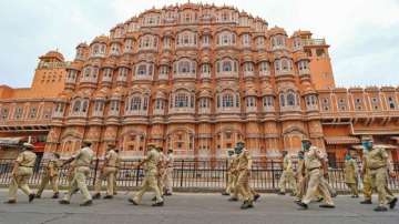 Security personnel patrol a street in front of Hawa Mahal during a nationwide lockdown imposed in the wake of coronavirus pandemic, in Jaipur (representational image)