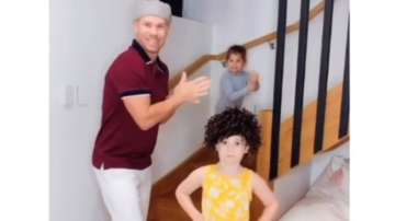 In a series of videos, David Warner could be seen shadow batting and dancing with his kids.