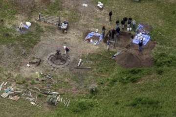 In this aerial photo, investigators search for human remains at Chad Daybell's residence in the 200 