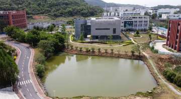 An aerial view shows the P4 laboratory (C) at the Wuhan Institute of Virology in Wuhan in China's ce