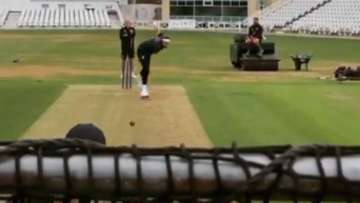 Stuart Broad bowling to Joe Root