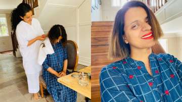 Kangana Ranaut turns hairstylist for sister Rangoli Chandel