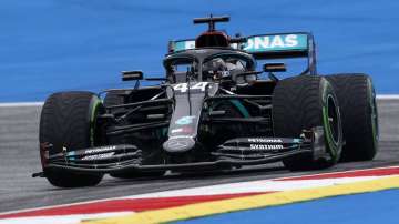 Mercedes driver Lewis Hamilton of Britain steers his car during the first practice session at the Red Bull Ring racetrack in Spielberg, Austria, Friday, July 3