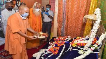 Uttar Pradesh Chief Minister Yogi Adityanath offers prayers to Lord Ram in the Ram Janmabhoomi campus in Ayodhya.
