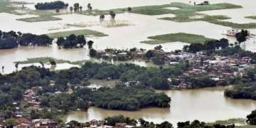 Paddy field flooded after water level in Khanua river rises due to persistent rainfall in Vijaypura