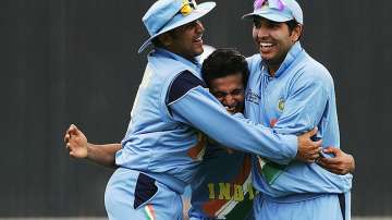 Irfan Pathan with Yuvraj Singh and Virender Sehwag