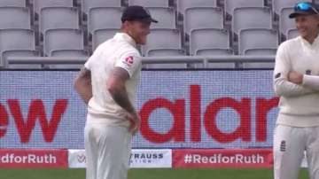 England's fielders, including captain Joe Root, were left in splits after a brown patch appeared on Stokes' white trousers