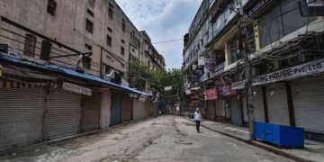 A view of deserted Bhagirath Palace market in Chandni Chowk during ongoing COVID-19 lockdown in New 