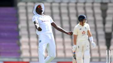 Jason Holder reacts after a dismissal on day 4 of the first Test