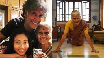 Milind Soman's mother pulls off 15 push-ups in saree to celebrate 81st birthday