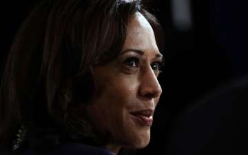 In this Sept. 12, 2019, file photo Sen. Kamala Harris, D-Calif., talks to the media in the spin room
