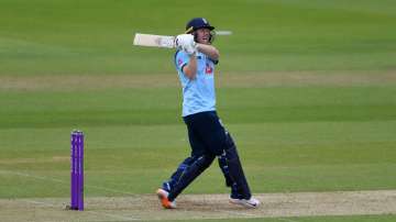 Eoin Morgan of England hits out during the Third One Day International between England and Ireland in the Royal London Series at Ageas Bowl on August 04, 2020 in Southampton