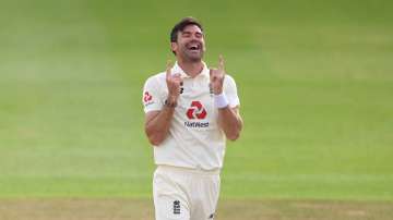 James Anderson of England celebrates after taking the wicket of Azhar Ali of Pakistan to reach 600 Test Match Wickets during Day Five of the 3rd #RaiseTheBat Test Match between England and Pakistan at the Ageas Bowl on August 25, 2020 in Southampton