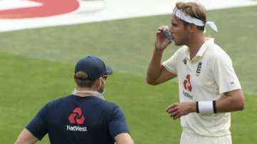 Stuart Broad using an inhaler during the second Test against Pakistan