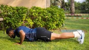 Shreyas Gopal doing push-ups during a light workout session in Dubai.