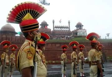 Jawans during the full-dress Rehearsal ahead of Independence Day Parade 2020