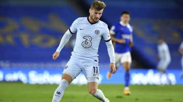 Chelsea's Timo Werner attempt to control the ball during the English Premier League soccer match between Brighton and Chelsea at Falmer Stadium in Brighton, England, Monday, Sept. 14