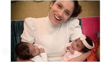 Ankita Lokhande clicks adorable pics with twintwins Abeer and Abeera as they turn 2 months old