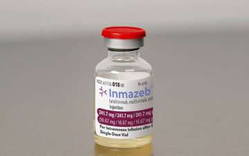 This image provided by Regeneron on Wednesday, Oct. 14, 2020, shows a vial of the company's Inmazeb medication. On Wednesday, the U.S. Food and Drug Administration said it has approved the drug for treating Ebola in both adults and children. 
 