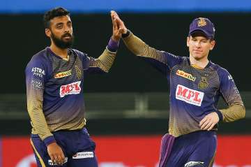 Varun Chakravarthy and Eoin Morgan