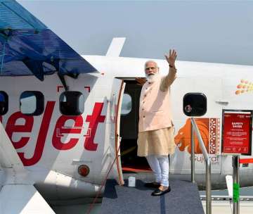 PM Modi inaugurating seaplane services in Kevadia, Gujarat.